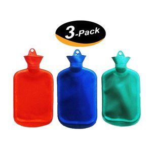 (3 Pack) 2000ML Hot Water Bottle Thick Rubber Bag Warmer Heat - Assorted color